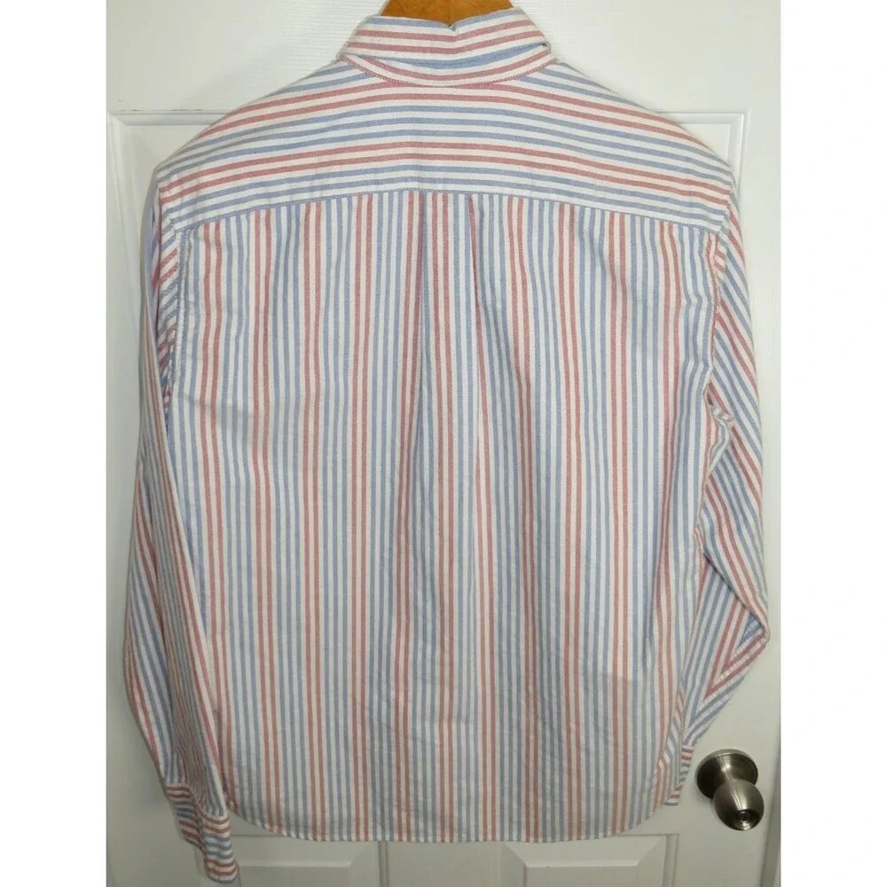 J.CREW Flex Oxford Slim Fit Button Down Shirt White/Red/Blue Stripes Size LG